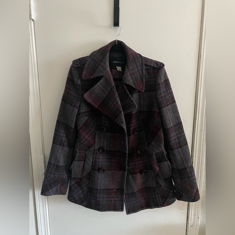 Vs plaid pea coat